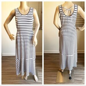 Sunday white/navy striped asymmetrical maxi dress